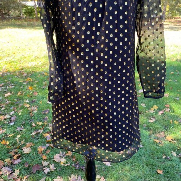 HUNTER DIXON ANTHROPOLOGIE DRESS MINI SHIFT BLACK GOLD METALLIC SILK SIZE 8 - Picture 3 of 11